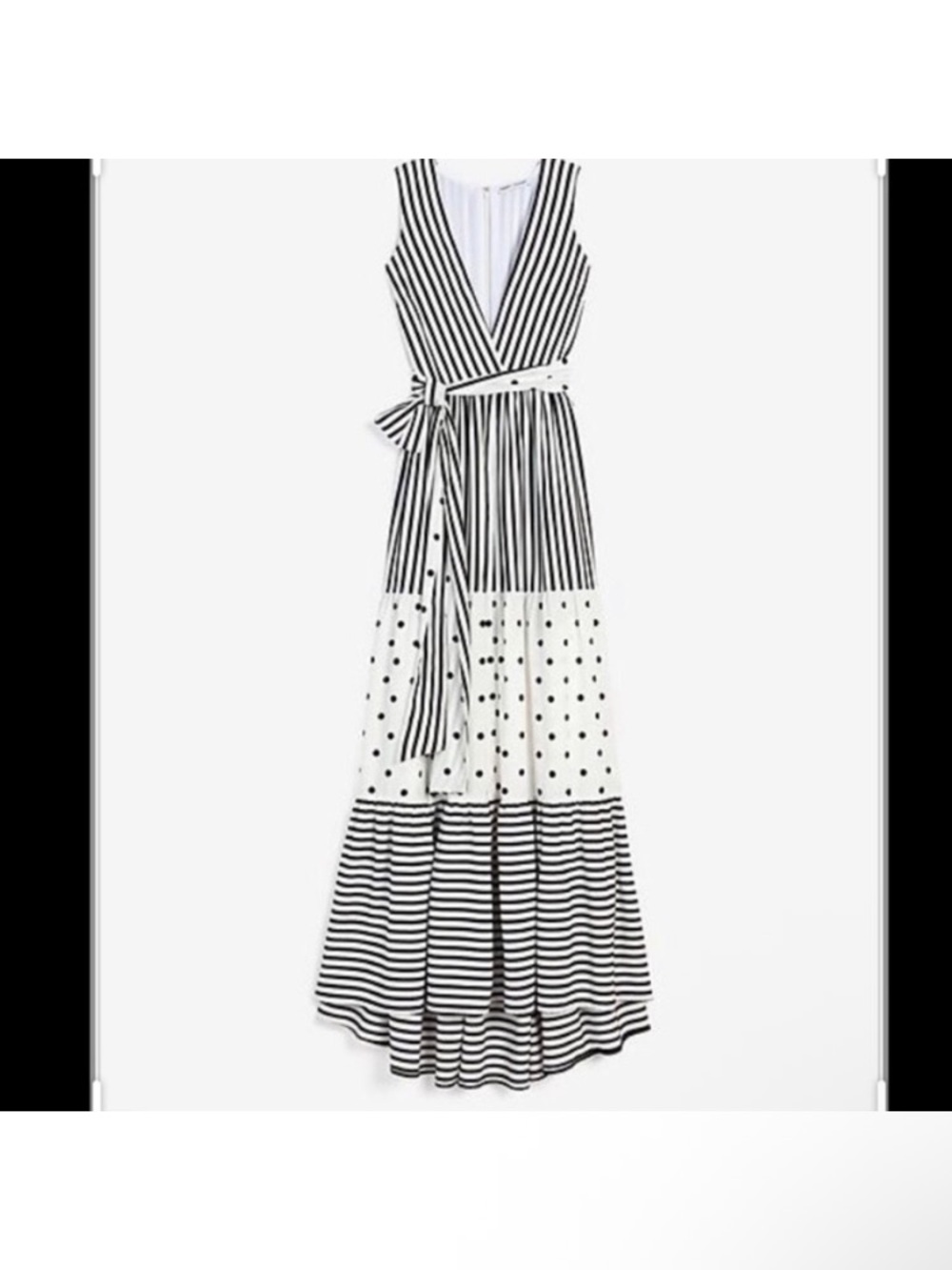 Express x Rocky Barnes Black & White Mixed-Print Maxi Wrap Dress size small